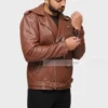 Brown sheepskin mens motorcycle leather jacket