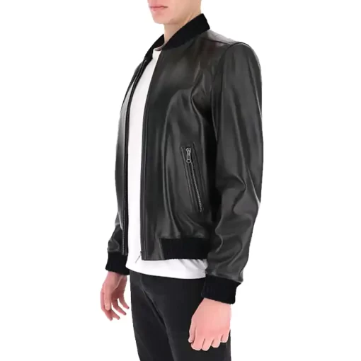 Black Leather Bomber Jacket for Mens Outfits