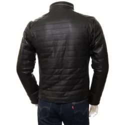 Black Quilted Faux Leather Jacket Mens