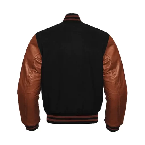 Black Varsity Tan Brown Leather Sleeve Jacket Mens