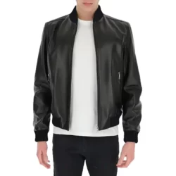 Mens Casual Black Bomber Leather Jacket
