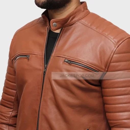 Tan brown mens leather jacket