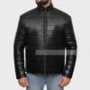 Mens black leather faux quilted jacket