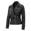 Asymmetrical Black Leather Motorcycle Jacket Womens