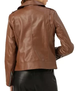 Womens Brown Asymmetrical Biker Jacket