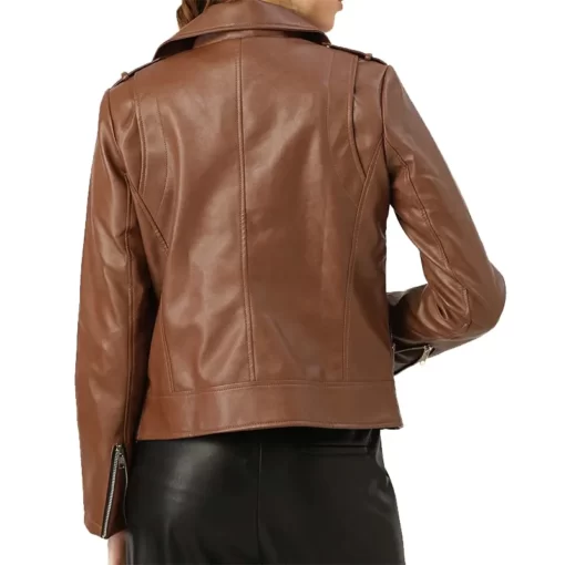 Womens Brown Asymmetrical Biker Jacket