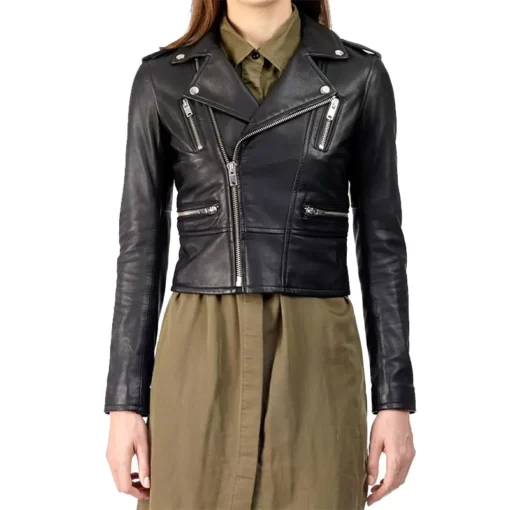 Black Cropped Leather Jacket Womens