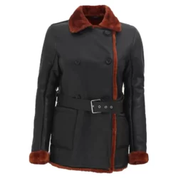 Womens Shearling Leather Black Coat