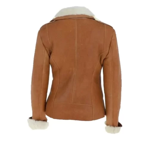 Camel Brown Shearling Leather Jacket Womens
