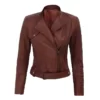 Asymmetrical Brown Leather Jacket Womens