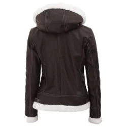 Womens Dark Brown Hooded Shearling Jacket