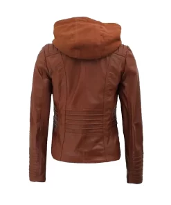 Brown Hooded Cafe Racer Leather Jacket Womens