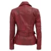 Distressed Maroon Biker Leather Jacket For Womens