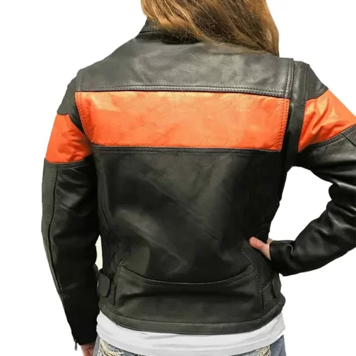 Womens Black and Orange Leather Jacket