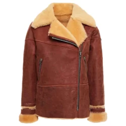 Shearling Distressed Brown Leather Jacket Women's