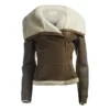 Olive Green Shearling Leather Jacket Womens