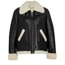 black leather ivory shearling jacket Womens