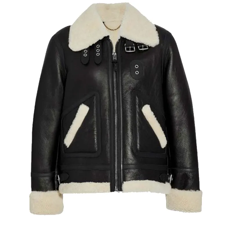 Black B3 Leather Ivory Jacket For Women's | Shearling Jackets