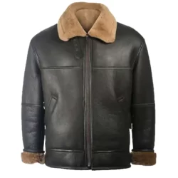 Mens Black Leather Brown Shearling Jacket