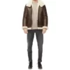 Mens White Shearling Brown Leather Jacket