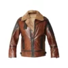 Mens shearling brown leather jacket