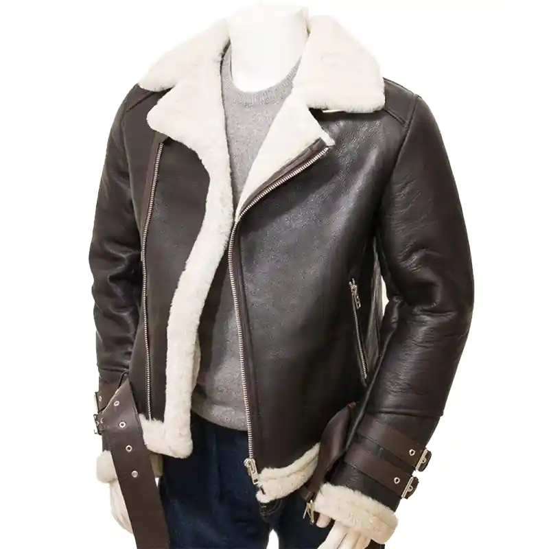 Men's Aviator Chocolate Brown Leather Shearling Jacket