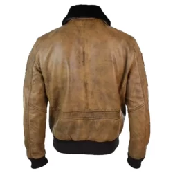 Distressed brown bomber leather jacket for mens