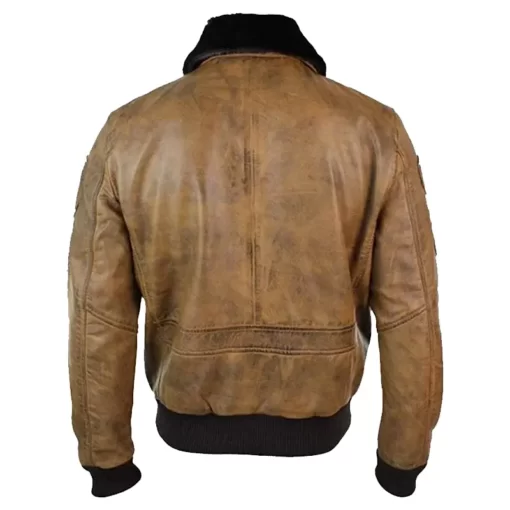 Distressed brown bomber leather jacket for mens