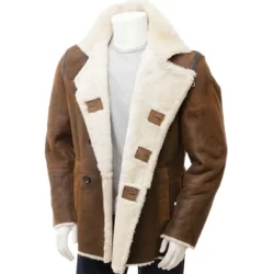 mens leather distressed brown shearling coat