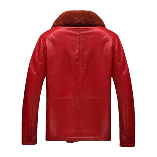 Mens red leather sheepskin jacket