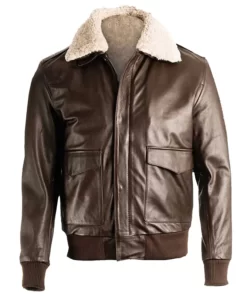 Mens light brown bomber shearling leather jacket