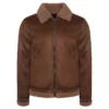 Mens brown suede leather shearling jacket