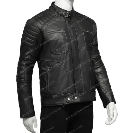 Armand Black Padded Leather Jacket For Mens