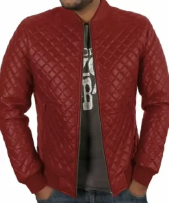 Danny Red Bomber Quilted Leather Jacket For Mens Outfits
