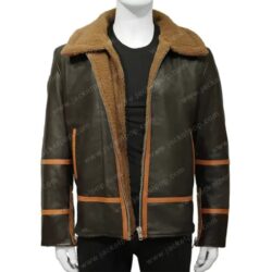 B3-Winter Brown Shearling Leather Jacket For Mens