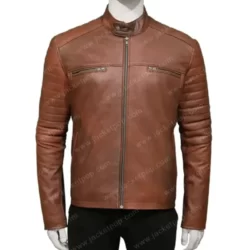 Mens Padded Brown Leather Jacket