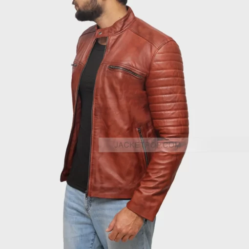 Padded Leather Mens Brown Jacket