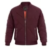 Cotton Burgundy Bomber Quilted Jacket For Mens