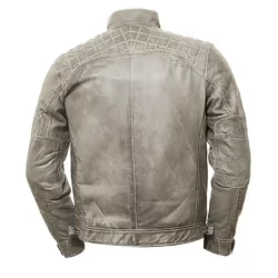 Mens Distressed Grey Quilted Leather Jacket
