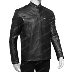 Mens Black Padded Shoulder Leather Jacket