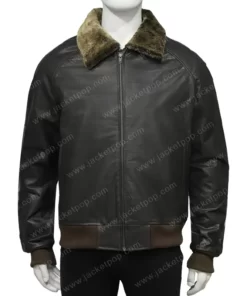 Faux Collar Black Bomber Shearling Jacket Mens