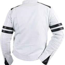Black Striped White Leather Jacket For Mens
