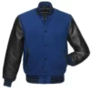 Black Leather Sleeves With Blue Varsity Jacket For Mens