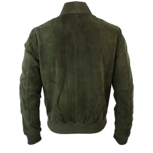 Green Bomber Suede Leather Jacket For Mens