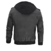 Grey Bomber Hooded Leather Jacket For Mens