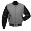 Mens Black Leather Sleeves With Grey Varsity Jacket