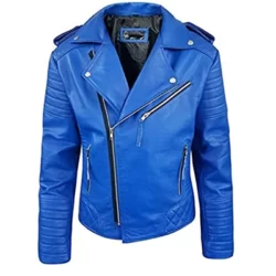 Slimfit Motorcycle Blue Leather Jacket For Mens