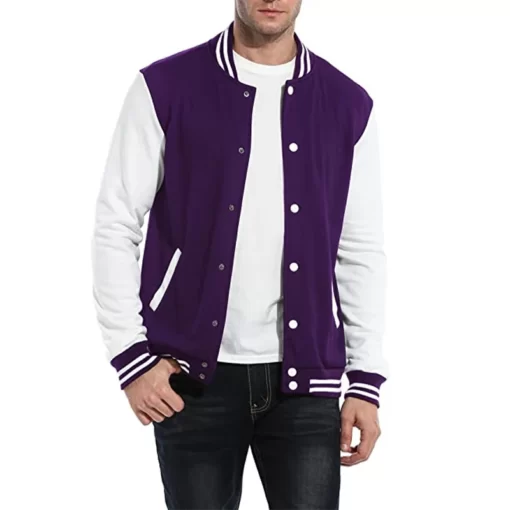 Mens White and Purple Varsity Jacket