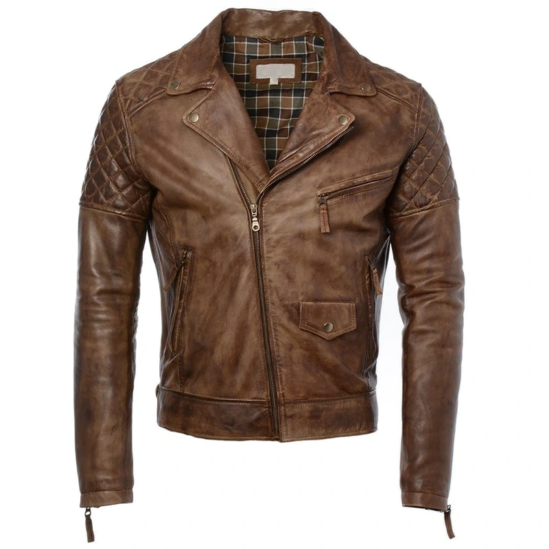 Mens Brown Motorcycle Quilted Leather Jacket