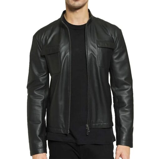 Black Faux Leather Jacket For Mens